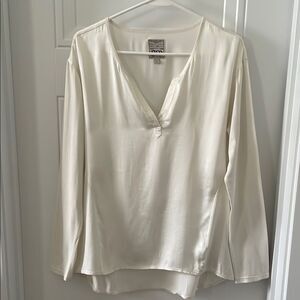 GO BY GO SILK Cream Relaxed Long Sleeve Blouse